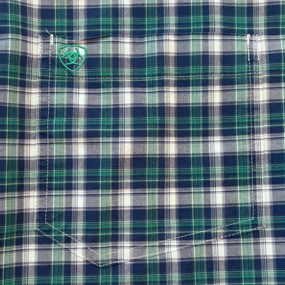 Ariat Pro Series Men's Size XXL Tall Casual Plaid Shirt in Blue and Green - Picture 5 of 13